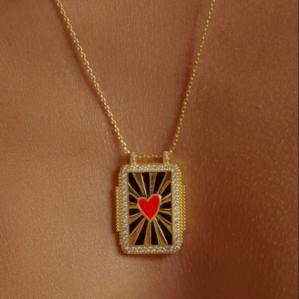 Gold and Red Heart Pendant Necklace Tarot Card Necklace - Picture 4 of 7